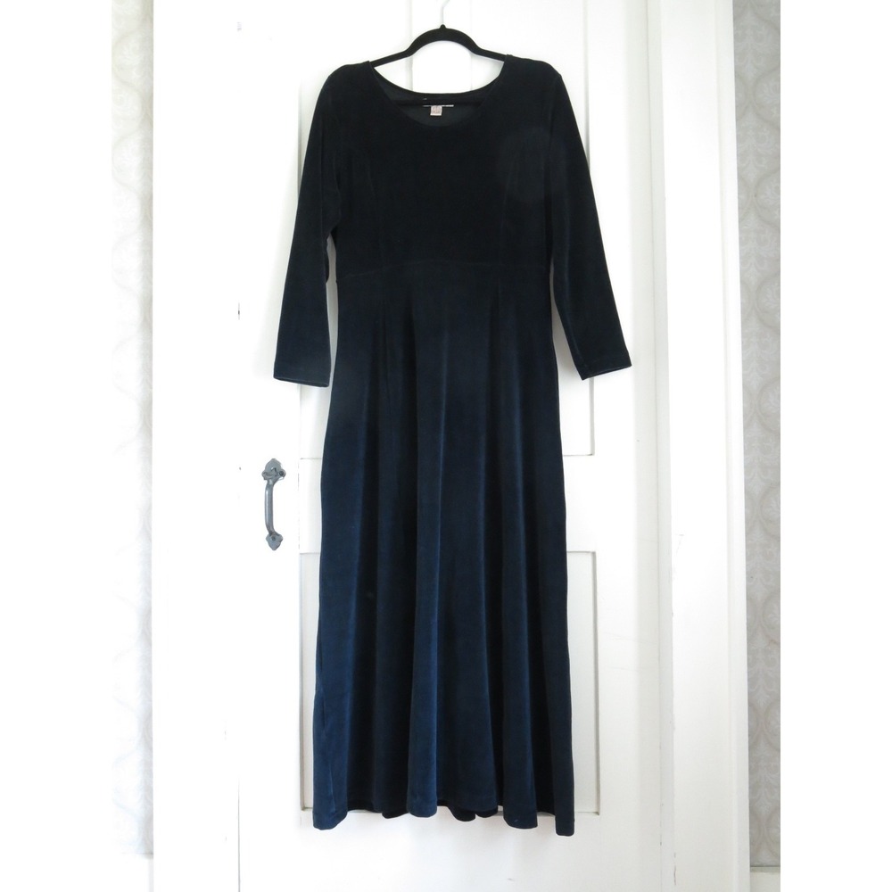Vintage Karavan 90s Y2K Black Velvet Long Sleeve Maxi Dress M Whimsigoth Grunge
